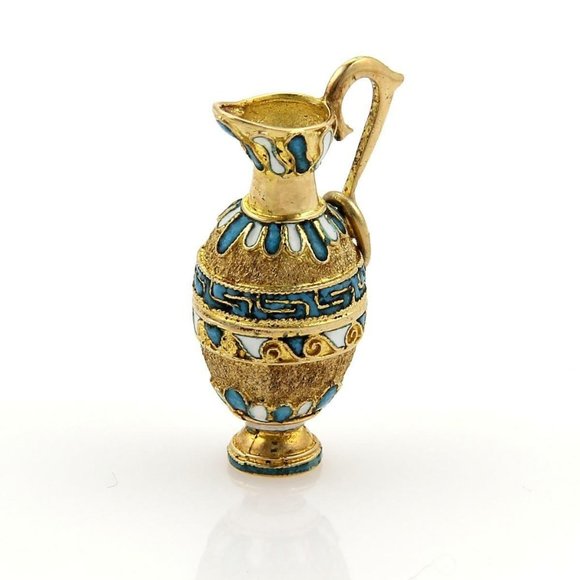 Vintage 14k Yellow Gold & Enamel Tall Water Jug Ch
